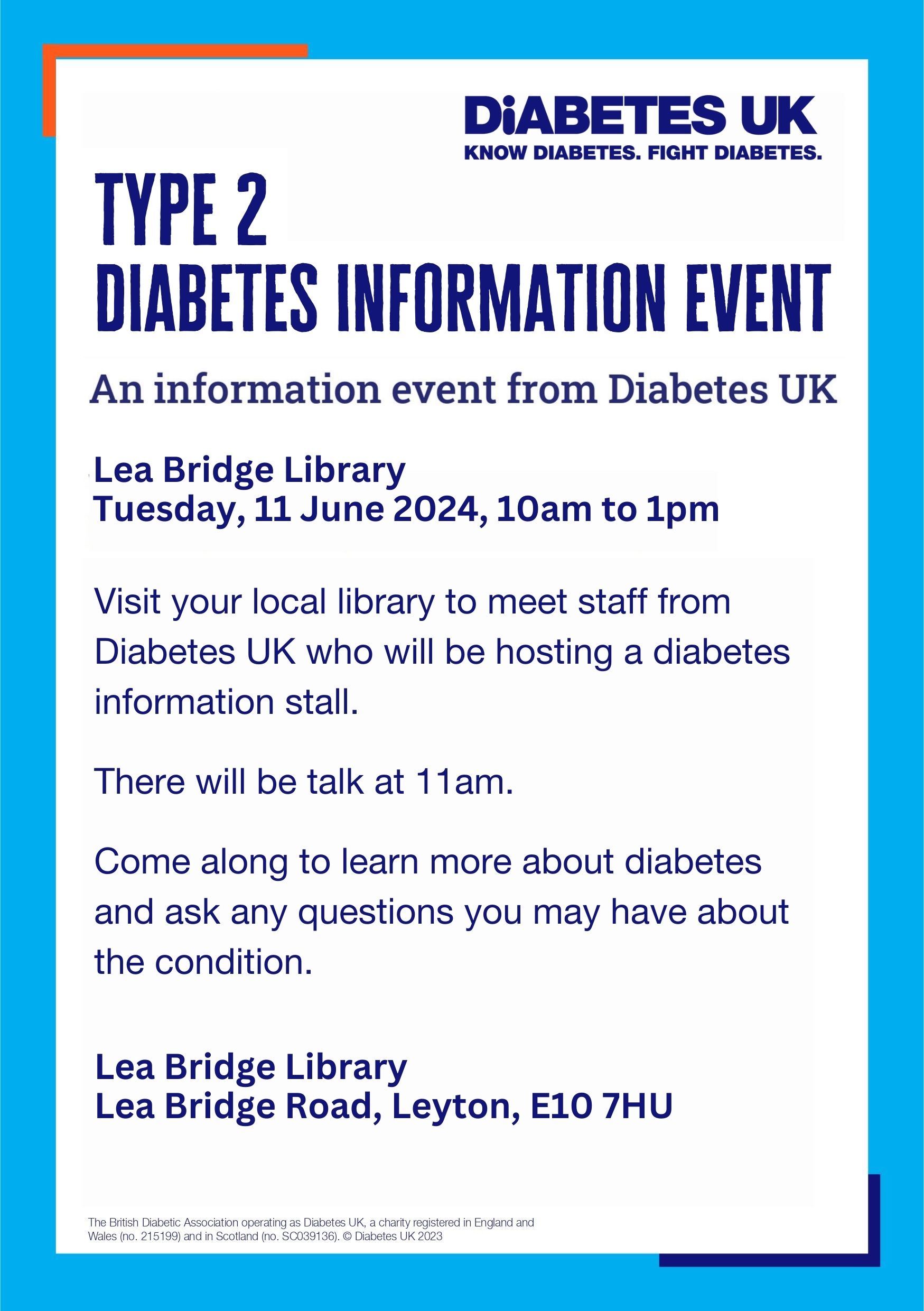 Lea Bridge Library Diabetes Information event