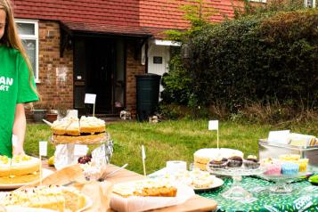 Coffee morning cakestand in driveway